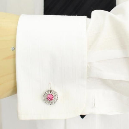 ラウンド・きらきらピンクストーンのカフス（カフリンクス/カフスボタン）