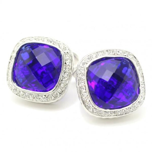 スクエア・きらきらストーン×ブルーストーンのカフス(カフリンクス/カフスボタン)