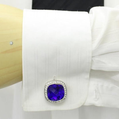 スクエア・きらきらストーン×ブルーストーンのカフス(カフリンクス/カフスボタン)