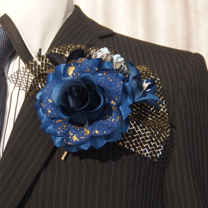 Available in 4 Colors Men's Corsage Gold Lame Gorgeous Flower Corsage for Men