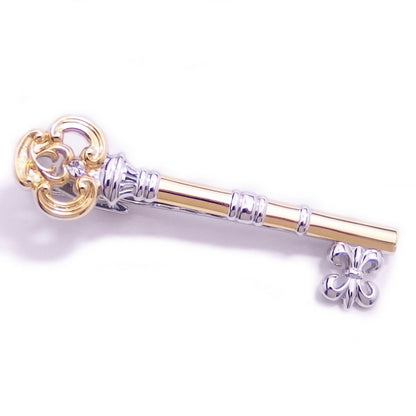 Two colors available, with a sparkling stone, a secret key motif tie pin