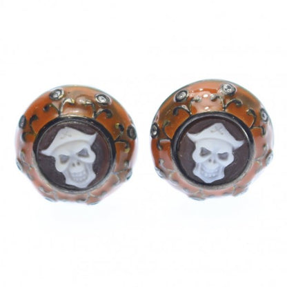 【カメオイタリアーノ】オレンジエナメルの中心にスカルのシェルカメオが異彩を放つカフス(カフリンクス)